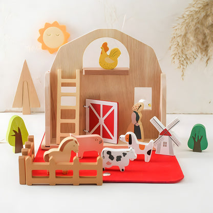 Wooden Barn with Farm Animals