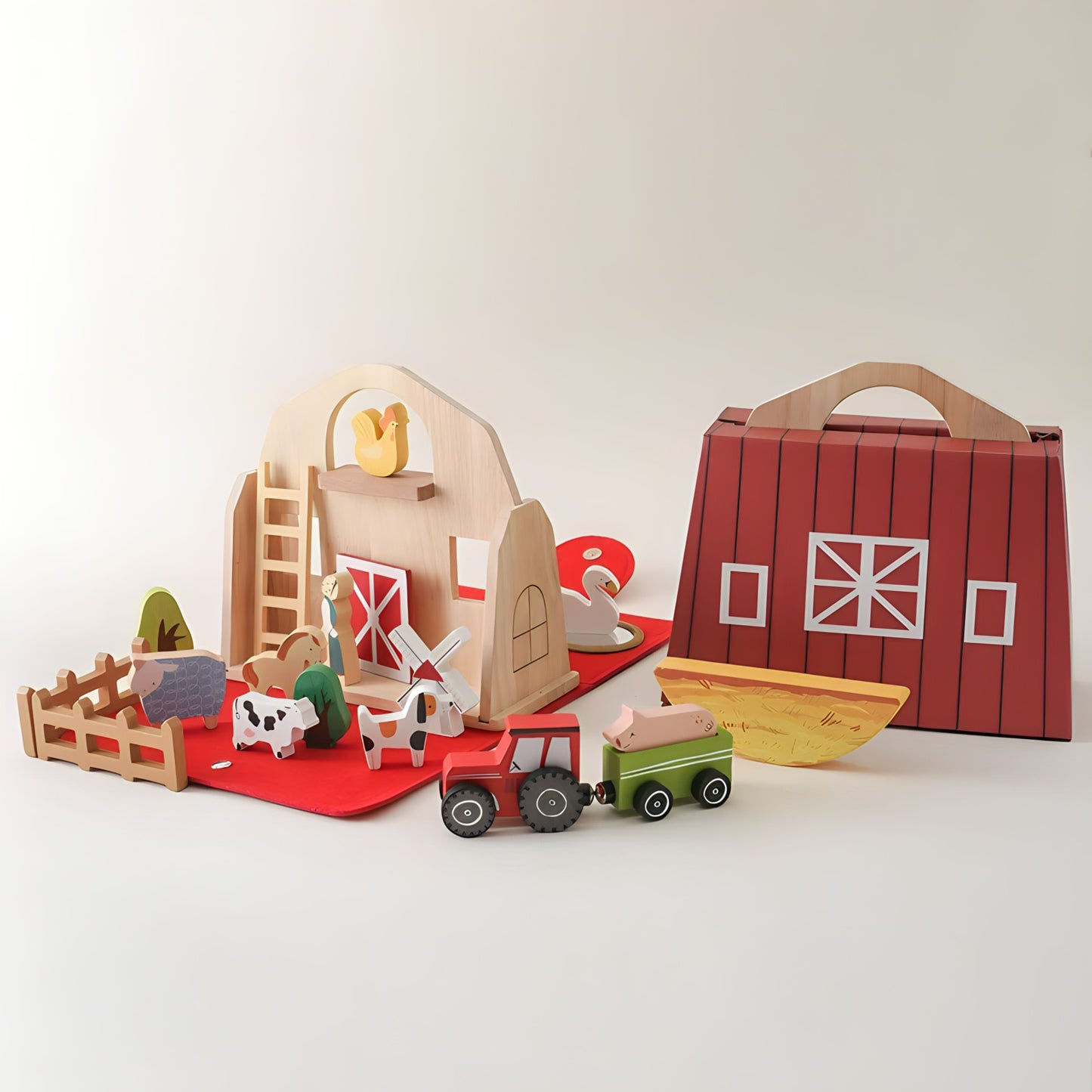 Wooden Barn with Farm Animals