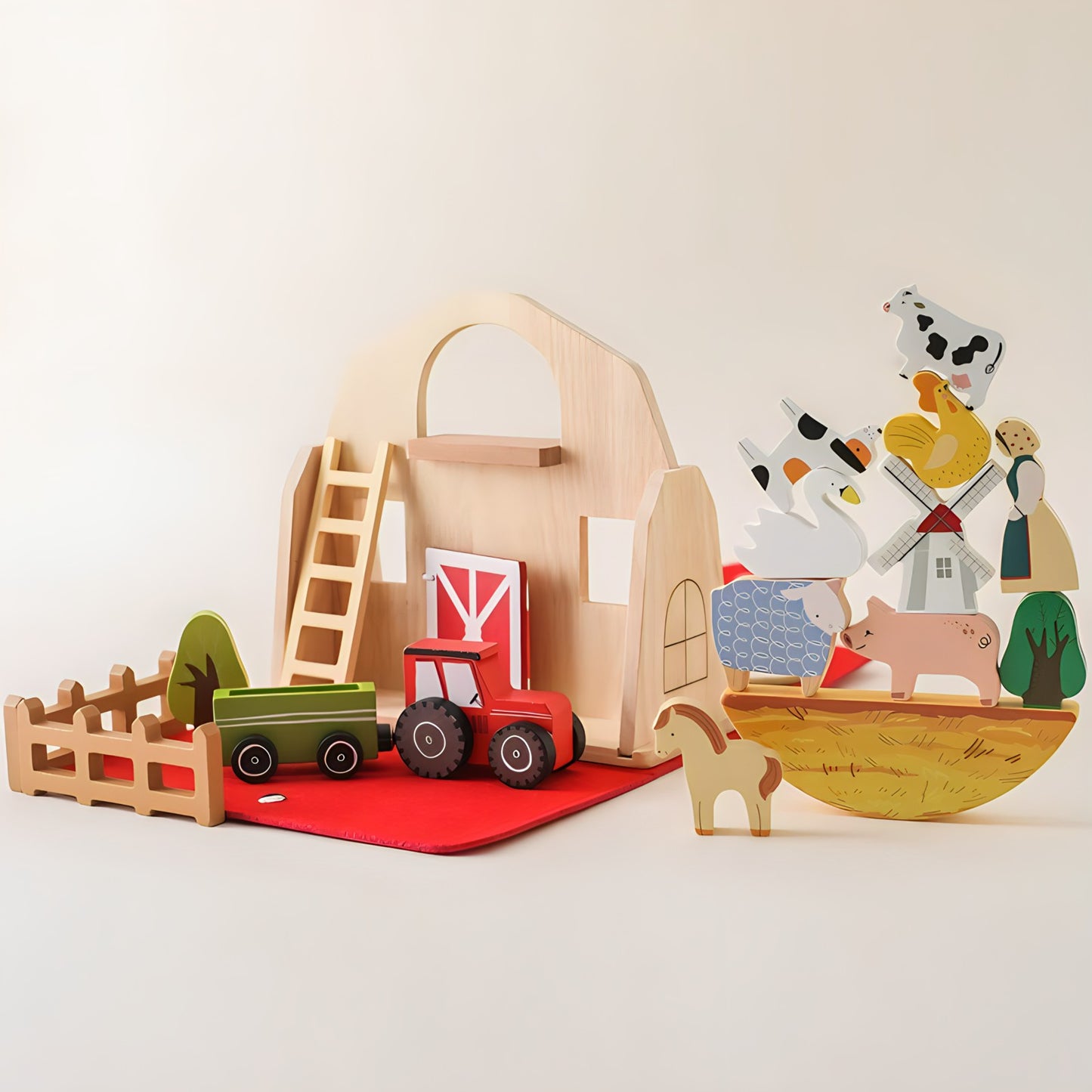 Wooden Barn with Farm Animals