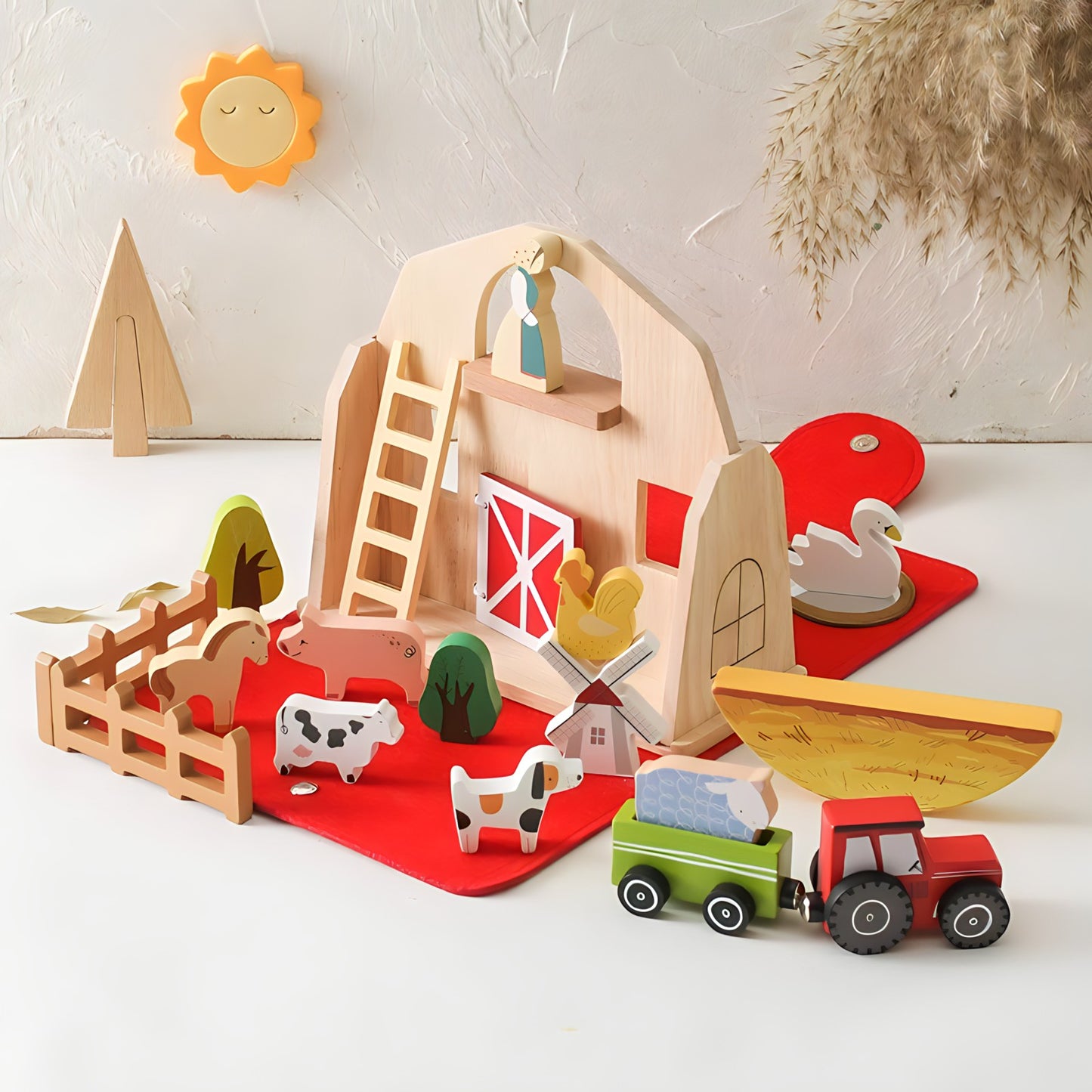 Wooden Barn with Farm Animals