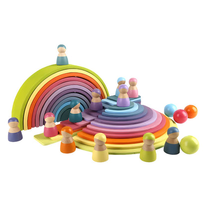 Wooden Rainbow People and Colorful Car Set