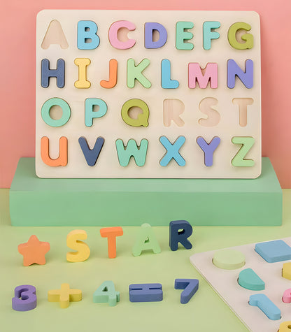 Wooden ABC Puzzle, Shapes Puzzle and Numbers Puzzle