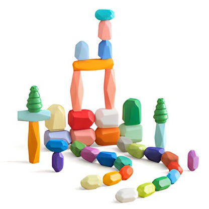 Wooden Rainbow Stones Building Blocks