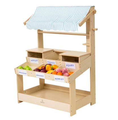 Wooden Market Stand – Pretend Play Shop for Kids with Storage