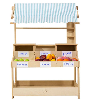 Wooden Market Stand – Pretend Play Shop for Kids with Storage