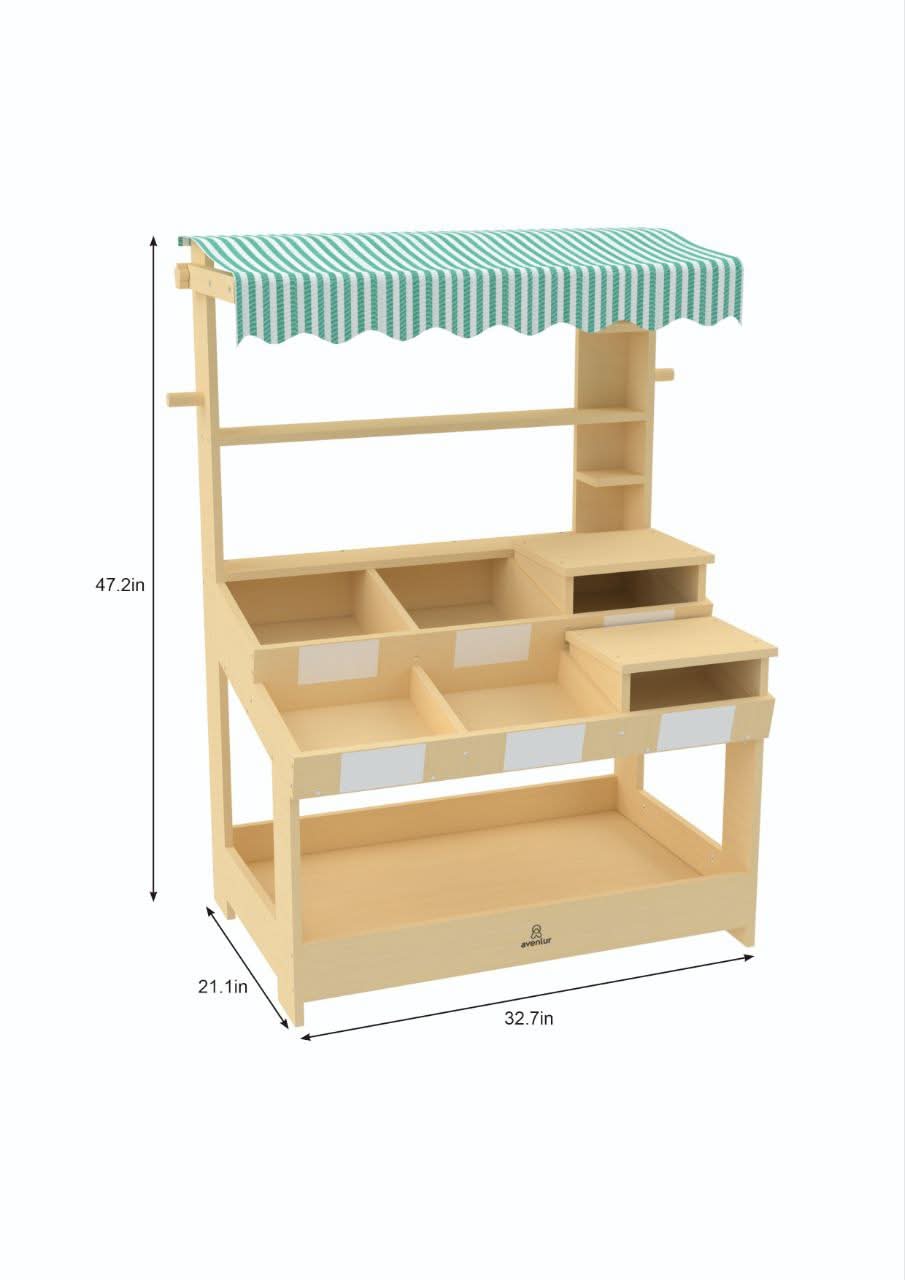 Wooden Market Stand – Pretend Play Shop for Kids with Storage
