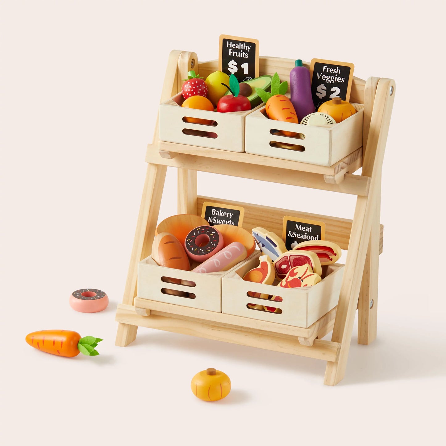 Wooden Play Food with Rack Bundle