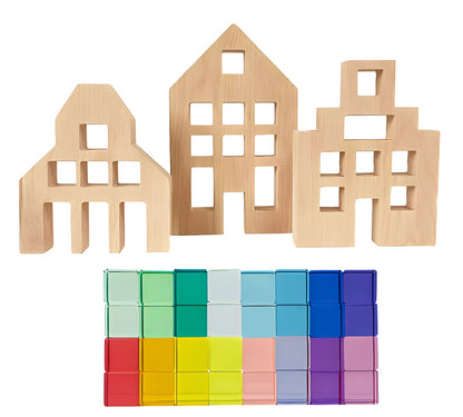 Dutch Wood Houses with Lucite Rainbow Cubes