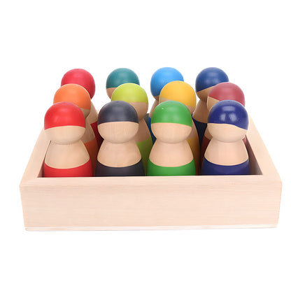 Wooden Rainbow People and Colorful Car Set