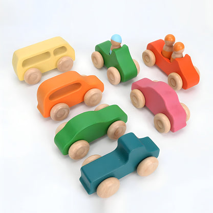 Wooden Rainbow People and Colorful Car Set