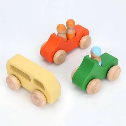 Wooden Rainbow People and Colorful Car Set