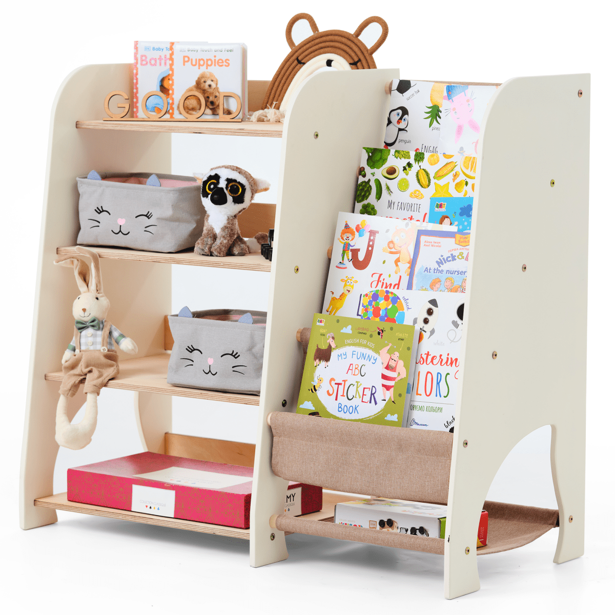 2-in-1 Montessori Bookshelf & Toy Shelf