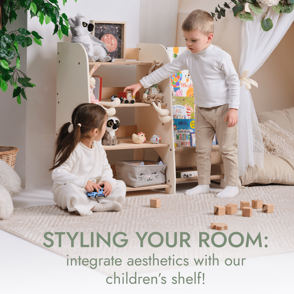 2-in-1 Montessori Bookshelf & Toy Shelf