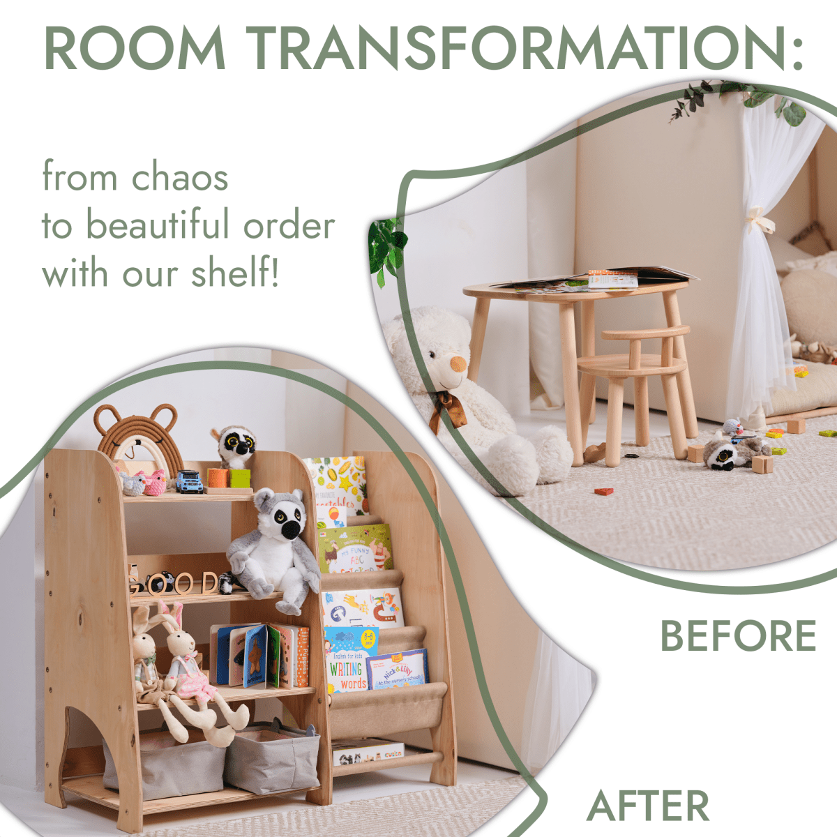 2-in-1 Montessori Bookshelf & Toy Shelf